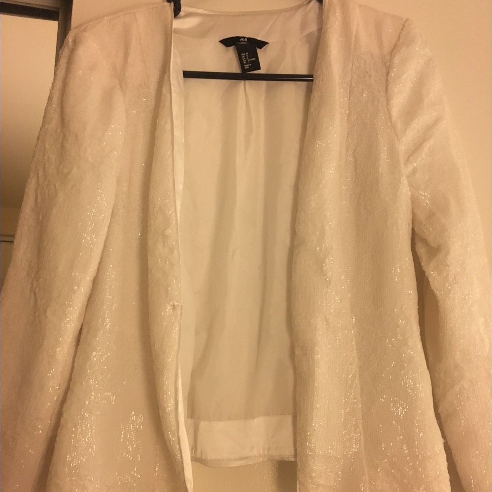 h&m sequin white blazer