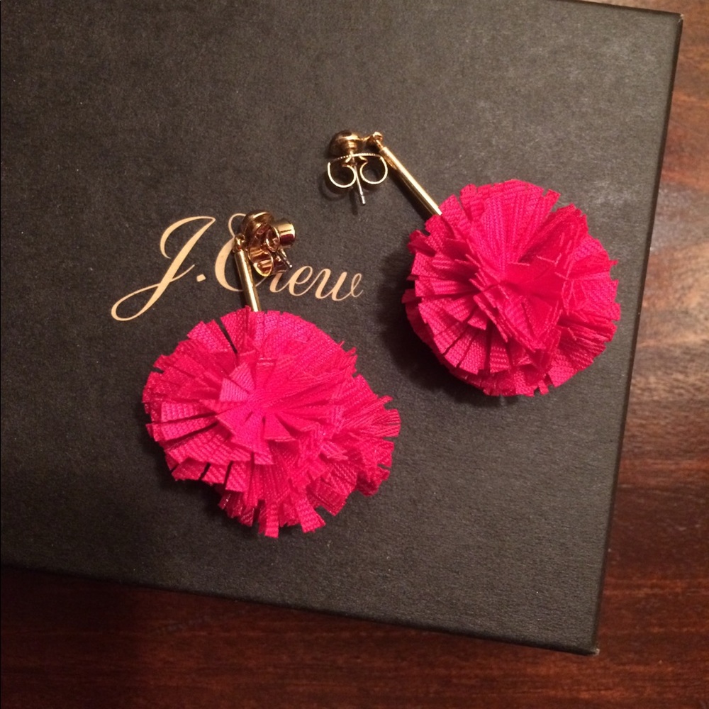 NWOT Pink J. Crew Gathered Pom Pom Earrings
