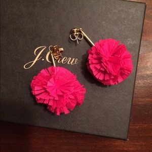 NWOT Pink J. Crew Gathered Pom Pom Earrings
