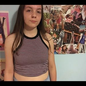 90's retro crop top striped halter