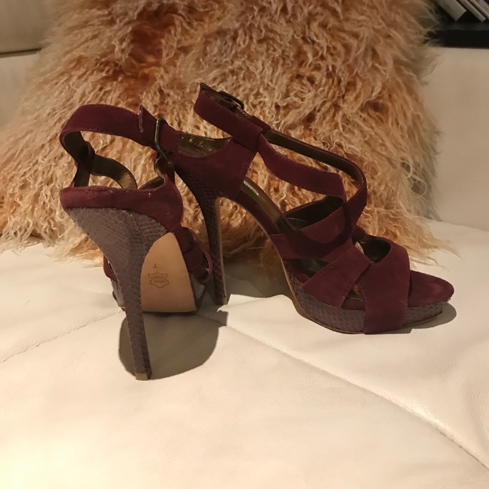 Charles David, red suede strappy heels snakeskin