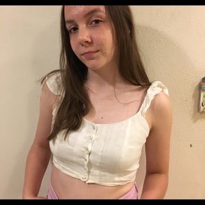 Delicate button up crop top off the shoulder