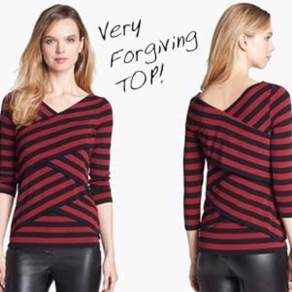 Black & Off White Tiered Stripe Top | Vince Camuto