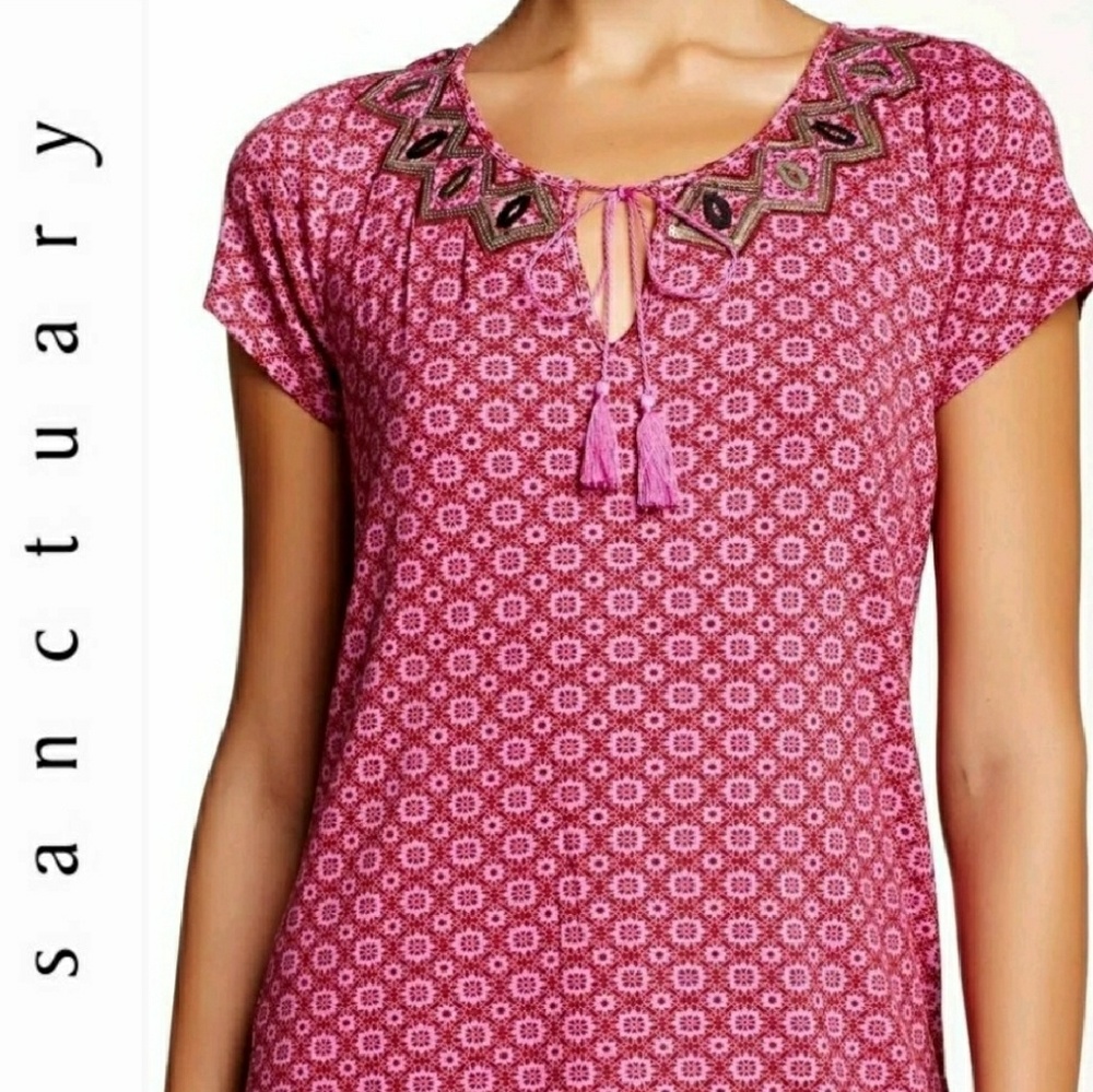 New SANCTUARY Embellished Boho Tassel-Tie Top