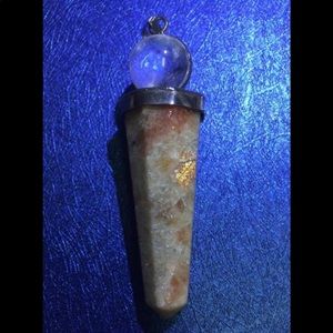 Natural sunstone & quartz Silver Pendulum Pendant