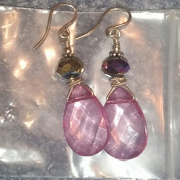 Pink crystal & aurora bead earrings - Picture 1 of 3
