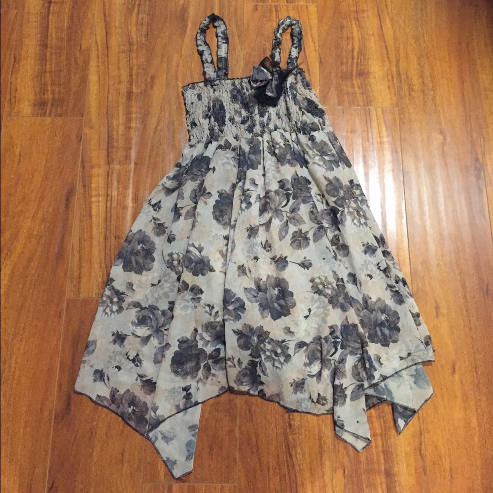 brown floral handkerchief hem dress