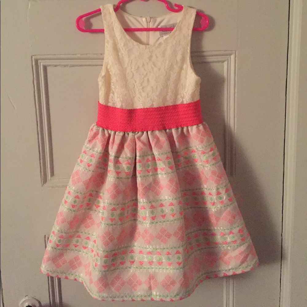 Lace top tribal print bottom girls party dress