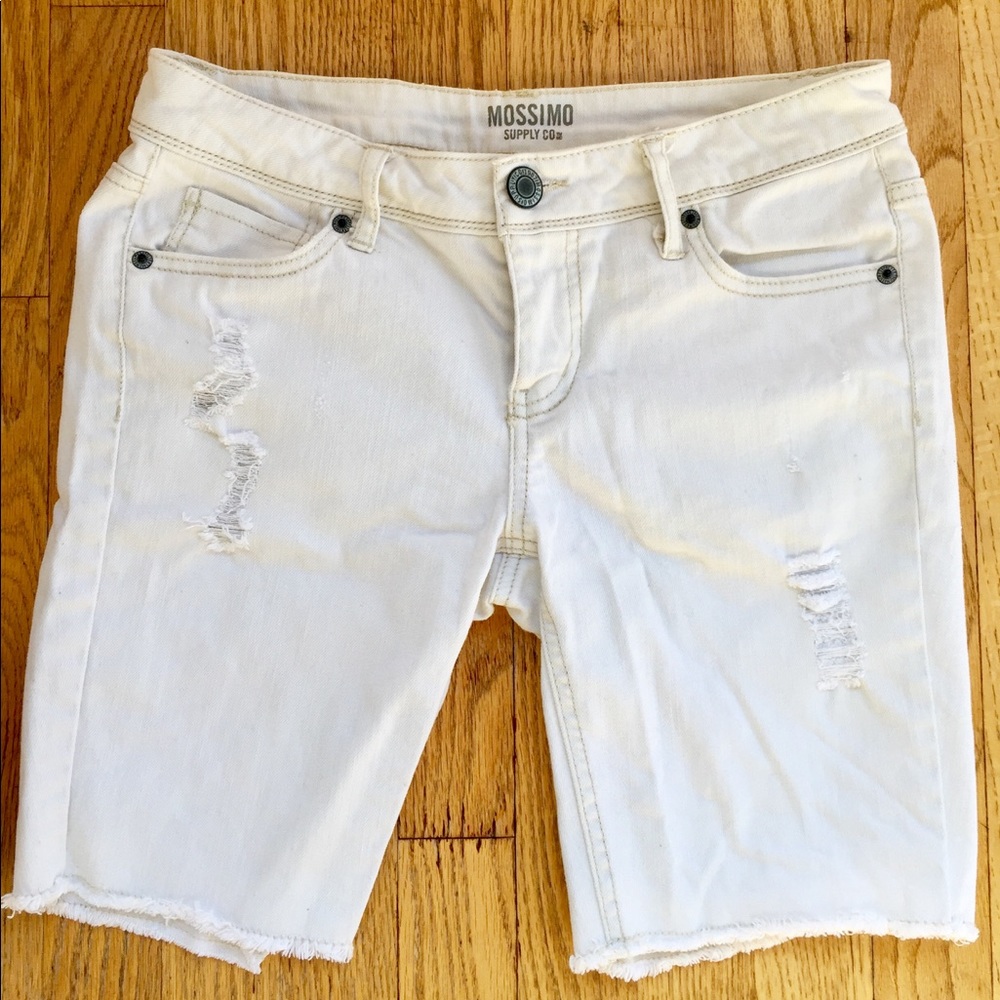 Mossimo White Bermuda Distressed Shorts