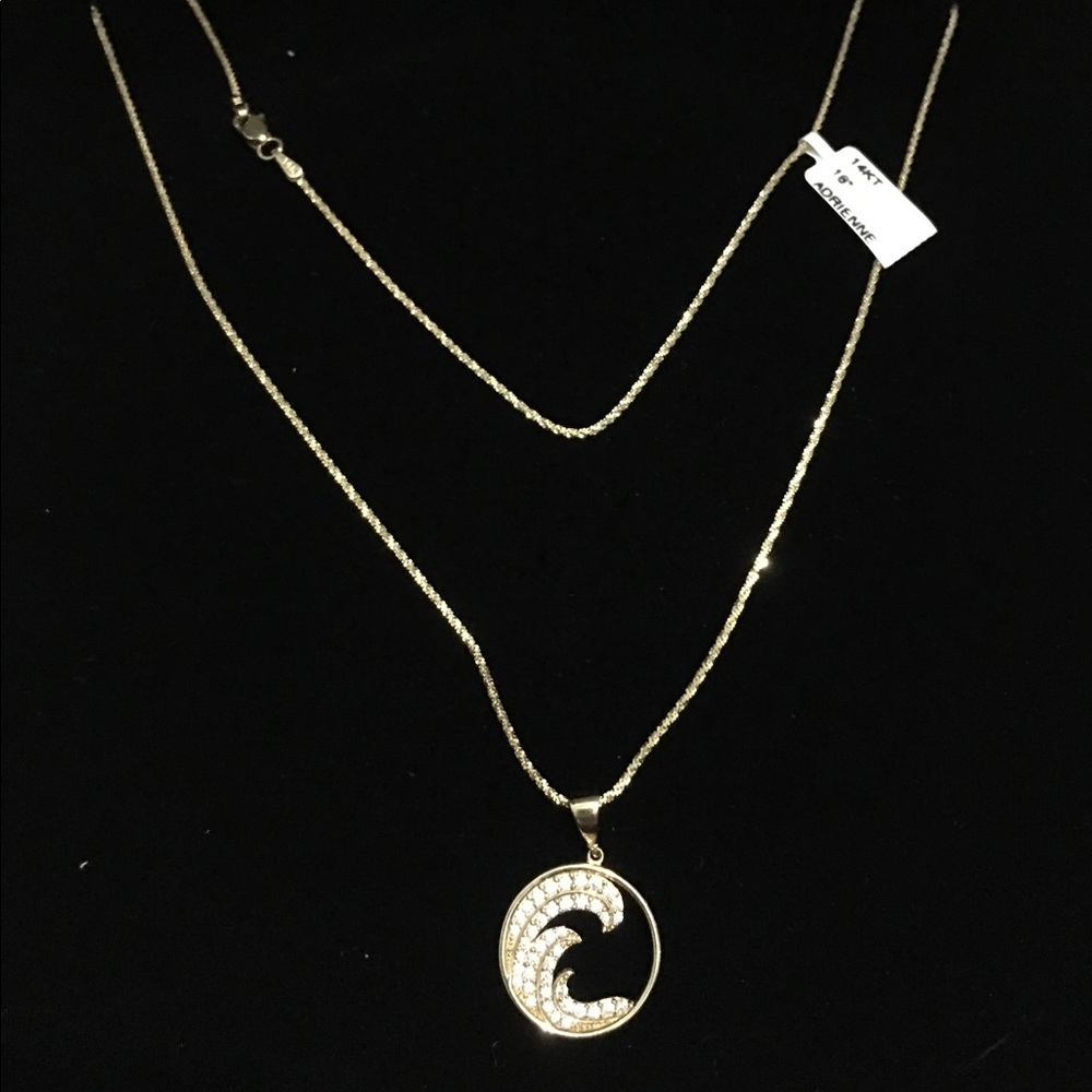 14k solid Double wave and diamond cut chain 18"