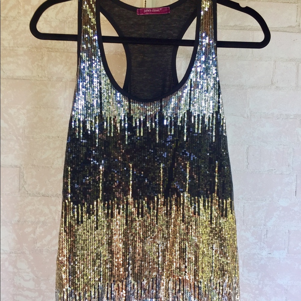 Sequin Ombre Black Tank Top