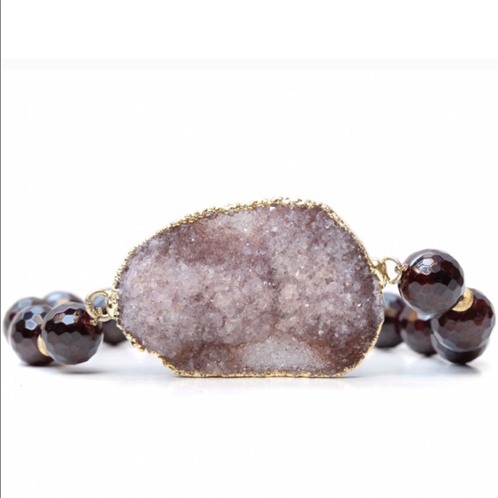 Garnet gemstone Druzy Beaded stretch Bracelet