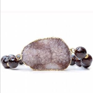 Garnet gemstone Druzy Beaded stretch Bracelet