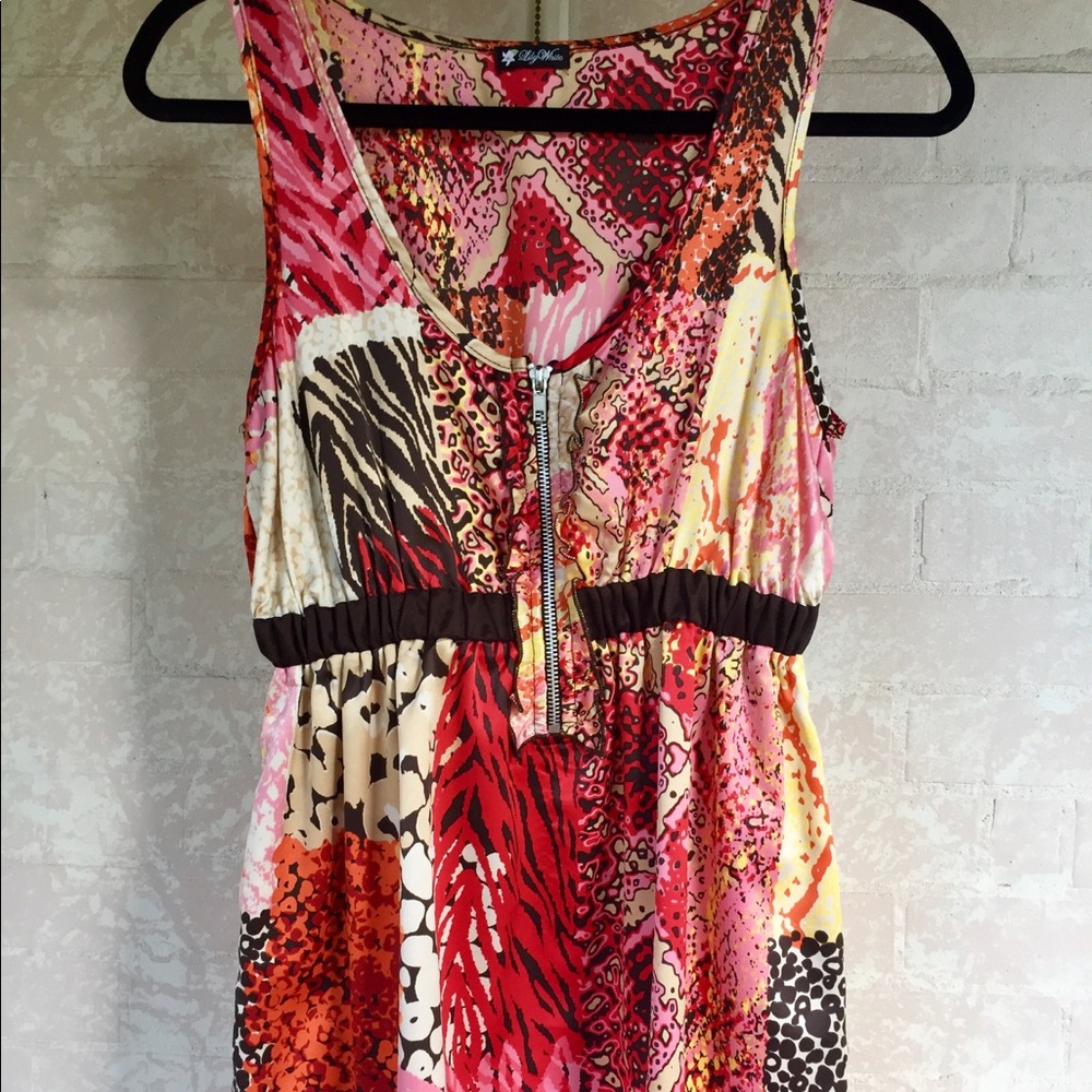 Multi-colored Silky Zippered Blouse