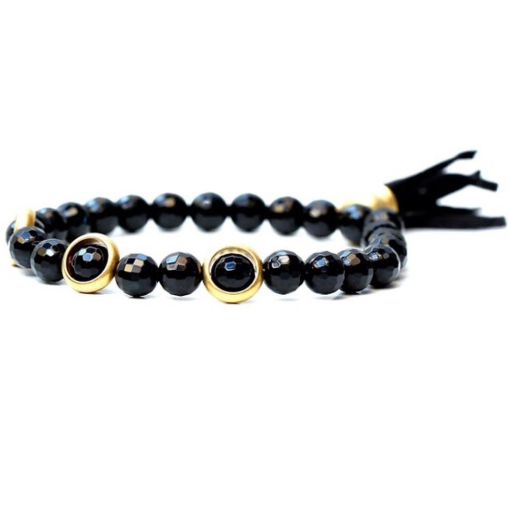 Black Agate Tassel Beaded Bracelet