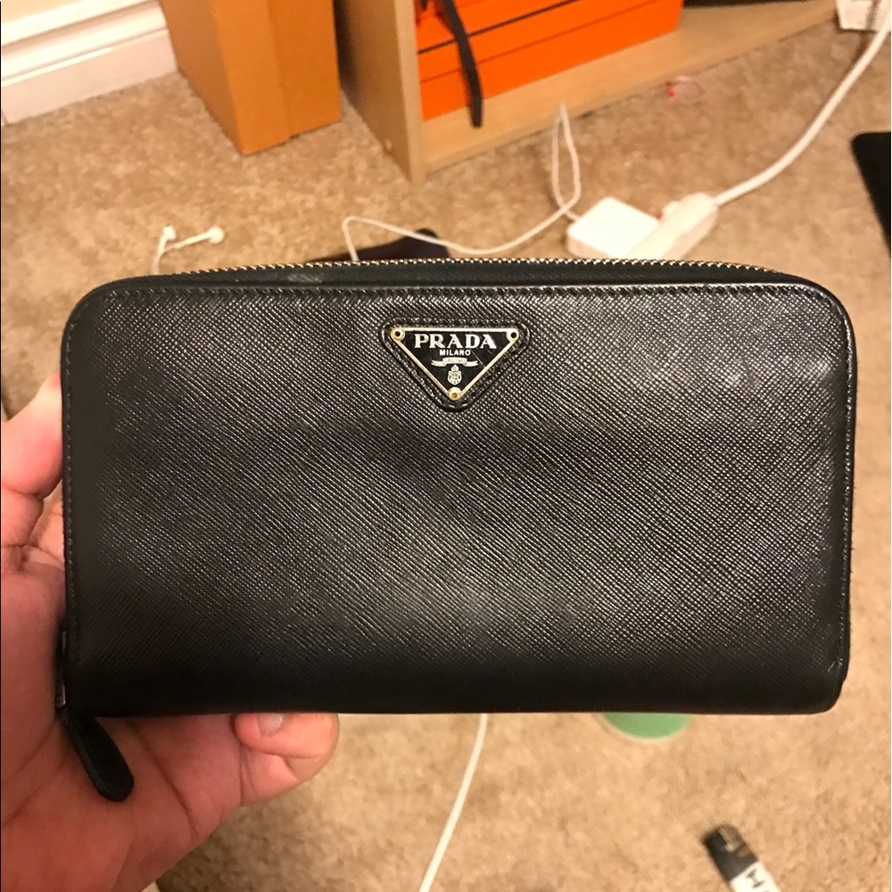 Prada Wallet for Unisex Saffiano Black Leather
