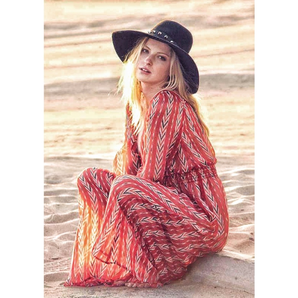 WEST & MAIN Silk Chevy Stripe Maxi Dress / Red