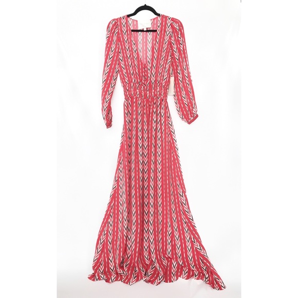 WEST & MAIN Silk Chevy Stripe Maxi Dress / Red - Picture 2 of 6