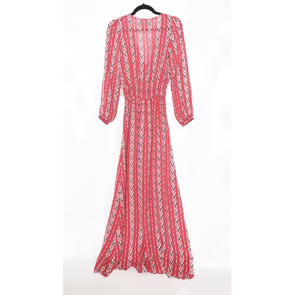 WEST & MAIN Silk Chevy Stripe Maxi Dress / Red - Picture 3 of 6