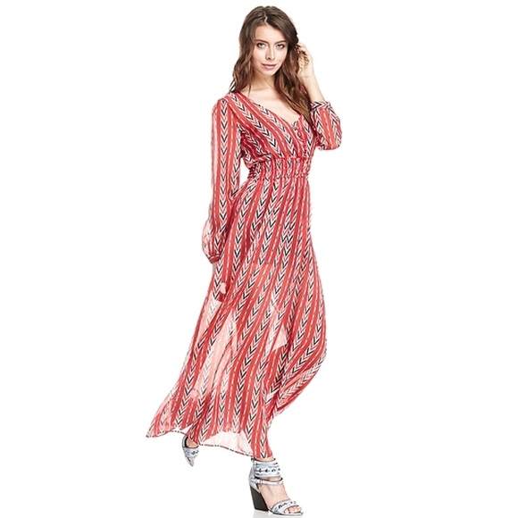 WEST & MAIN Silk Chevy Stripe Maxi Dress / Red - Picture 5 of 6