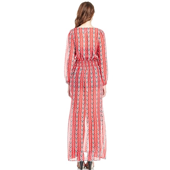 WEST & MAIN Silk Chevy Stripe Maxi Dress / Red - Picture 6 of 6