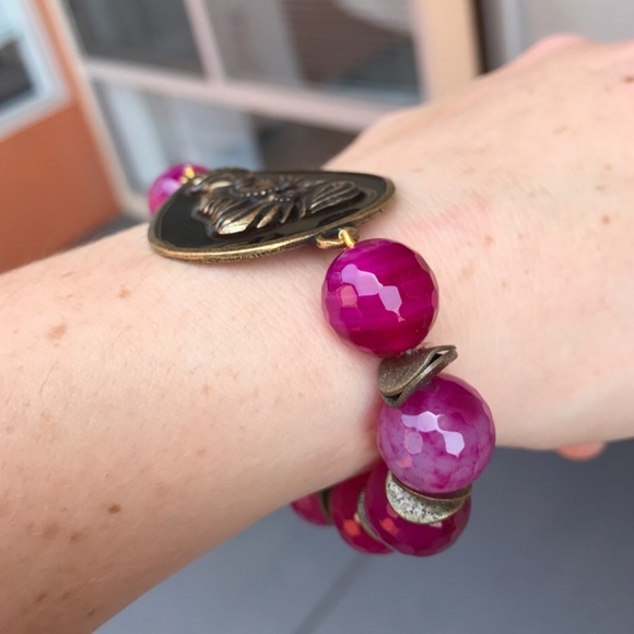 Pink agate Buddha Beaded stretch Bracelet - Picture 10 of 16