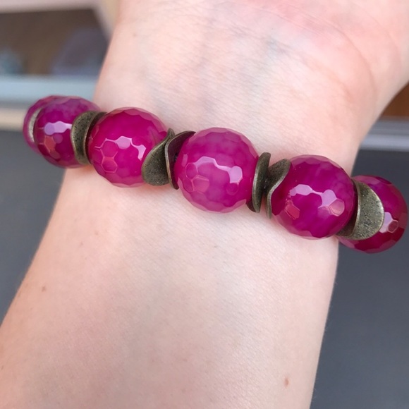 Pink agate Buddha Beaded stretch Bracelet - Picture 12 of 16