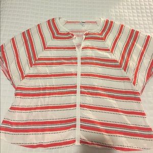 White, orange, & black patterned short sleeve top