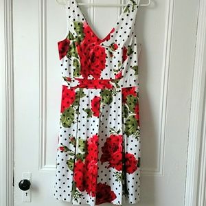 Jessica Simpson Fit & Flare Dress Roses+Polka Dots