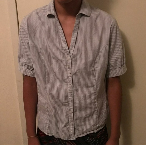 Unisex Vintage Striped Button Up T-Shirt - Picture 1 of 1