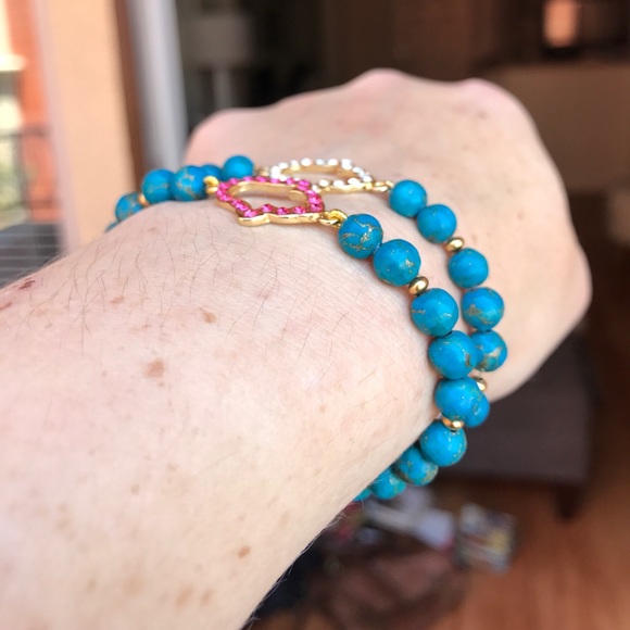 Hamsa turquoise Beaded stretch Bracelet - Picture 9 of 10