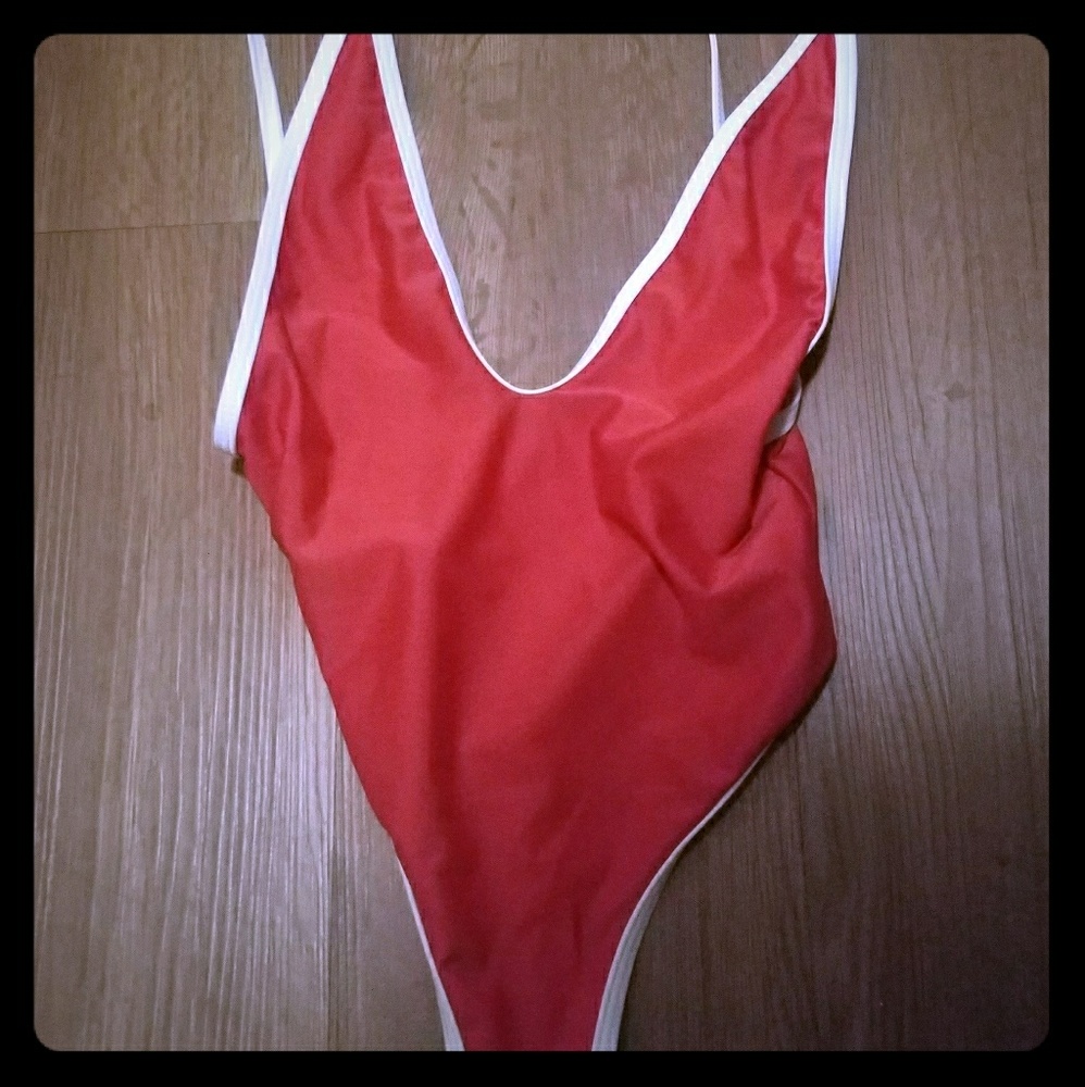 Red one piece bikini
