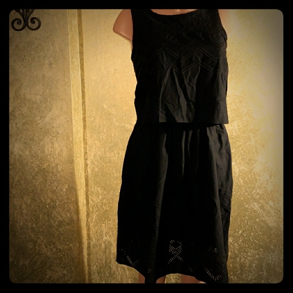 NWT Gap Black Layered Crochet & Embroidered Dress