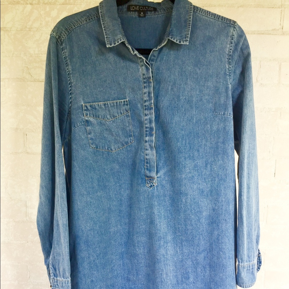 Long Sleeve Mid Button Down Denim Dress