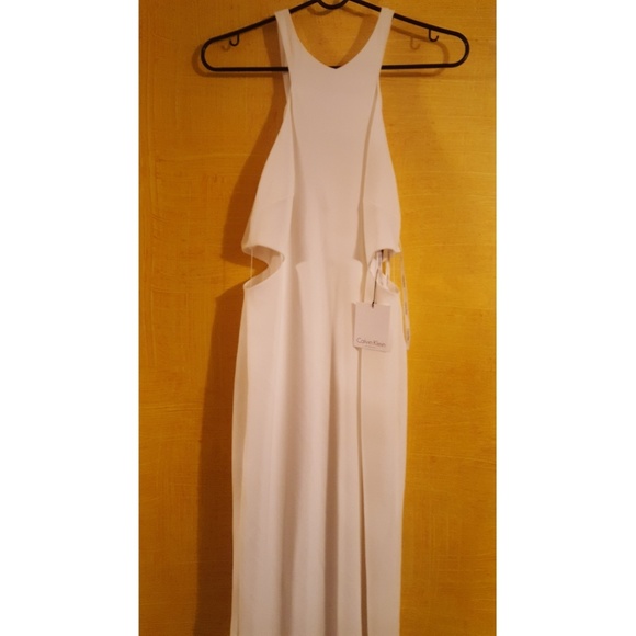 CALVIN KLEIN WHITE CUTOUT SIDE GOWN 🆕 - Picture 4 of 5
