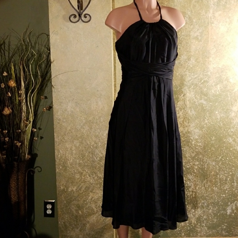 NWOT 100% Silk Dusk Collection Black Halter Dress