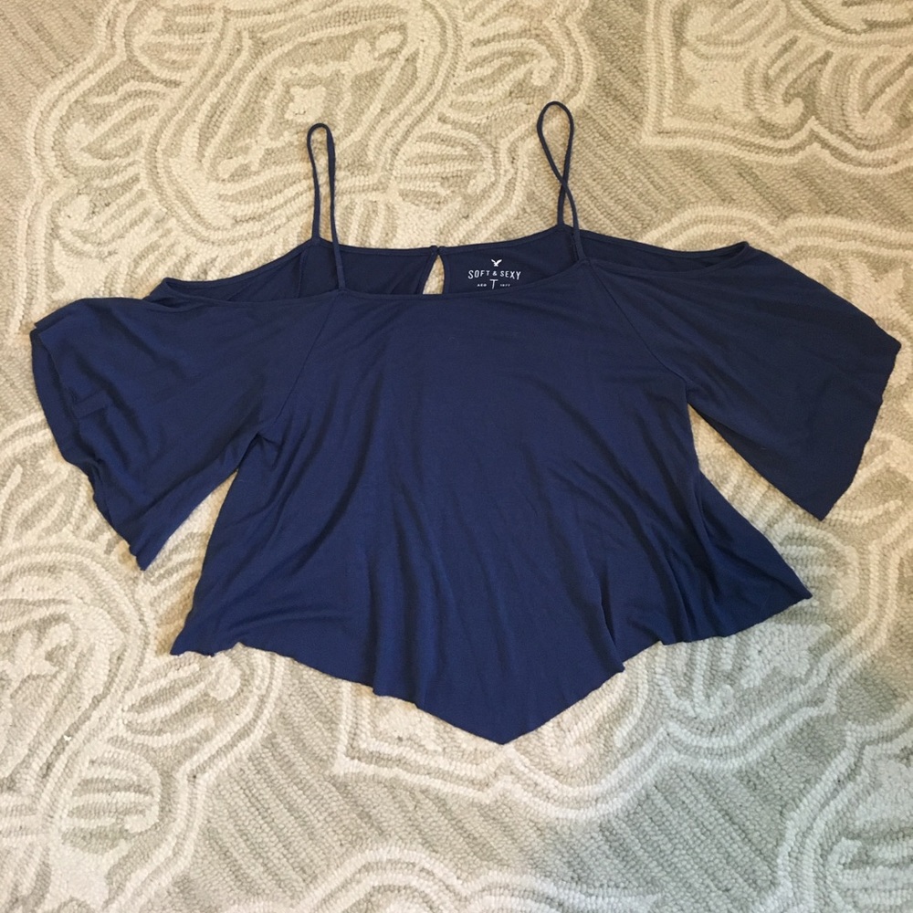 NBW Navy Blue A&E off-the-shoulder Blouse