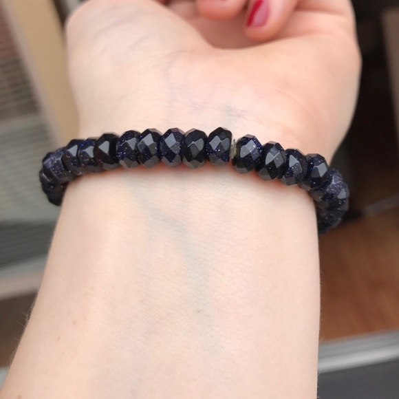 Skull blue goldstone beaded stretch Bracelet - Picture 4 of 4
