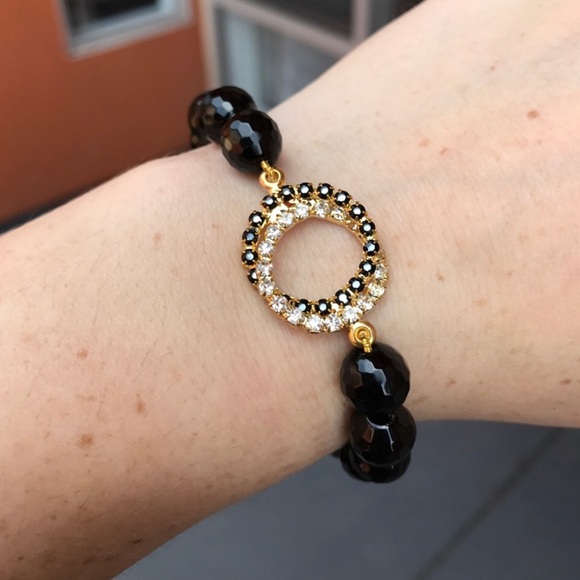 Black Agate Beaded stretch Bracelet - Picture 5 of 8