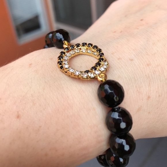 Black Agate Beaded stretch Bracelet - Picture 6 of 8