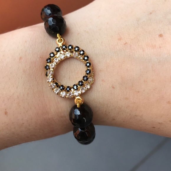 Black Agate Beaded stretch Bracelet - Picture 7 of 8