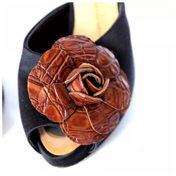 💜 Giuseppe Zanotti Black Satin Flower Shoes 37.5 - Picture 3 of 6