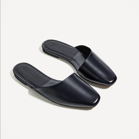 Zara flat navy blue asymmetric slides - Picture 2 of 3