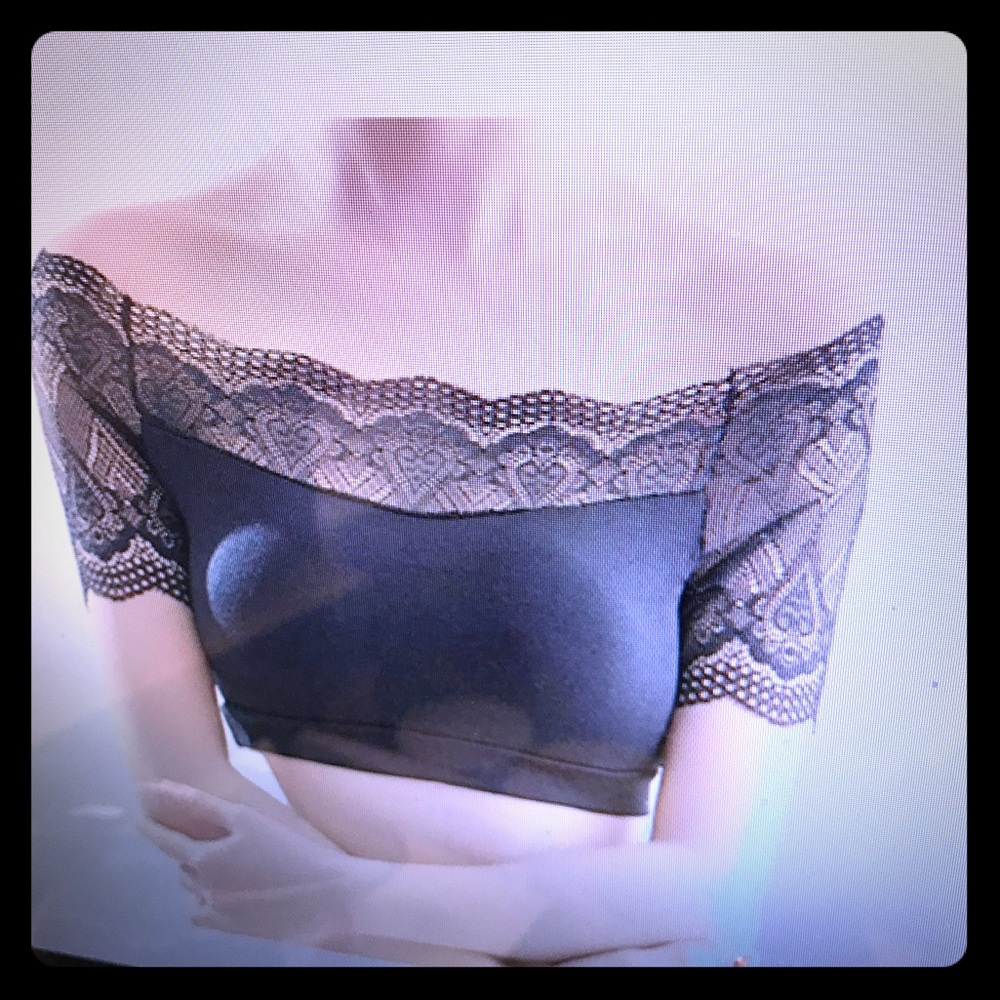 Black bralette supremely cute and soft. Small