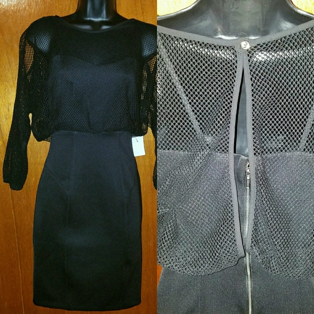 Blk caged sleeve dress