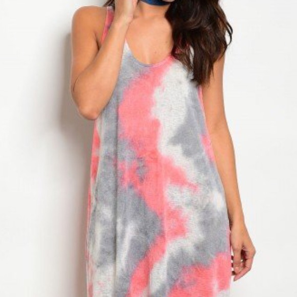 Pink Gray Lightweight Tie Dye Maxi Dress - Picture 2 of 3