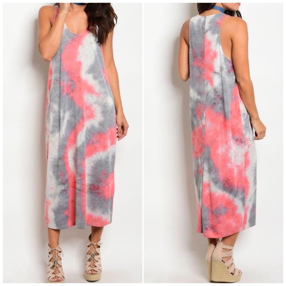 B Chic Boutique Dresses & Skirts - Pink Gray Lightweight Tie Dye Maxi Dress