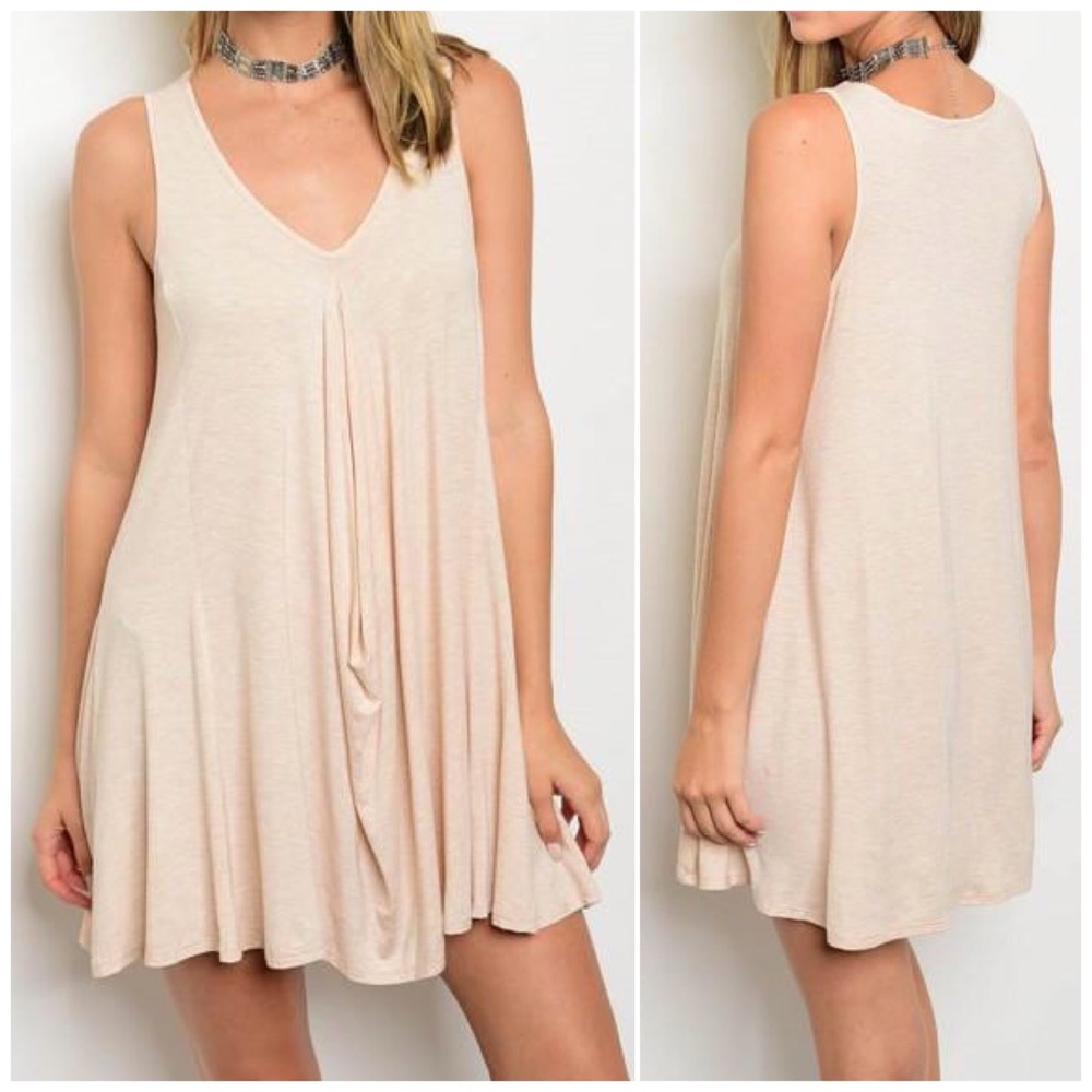 Beige Sleeveless Front Drape Dress - Picture 1 of 3