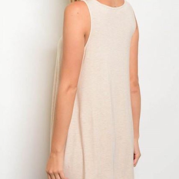 Beige Sleeveless Front Drape Dress - Picture 3 of 3