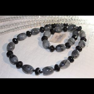 NWT gray & black long beaded necklace